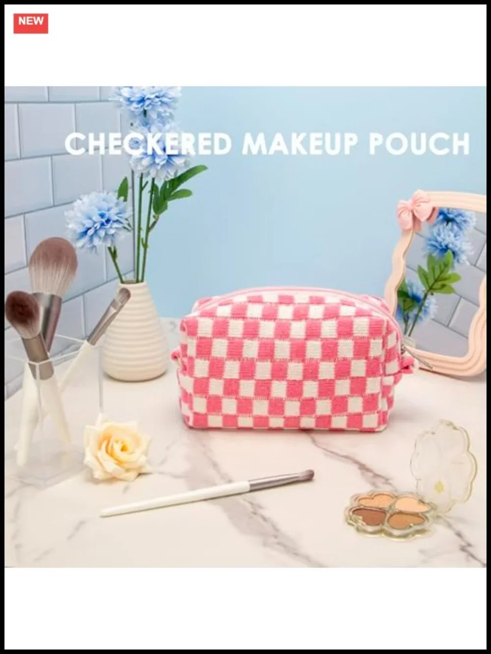 Checkered Makeup Bag Set of 6 - Small Cosmetic Pouch Travel Organizer for Women
